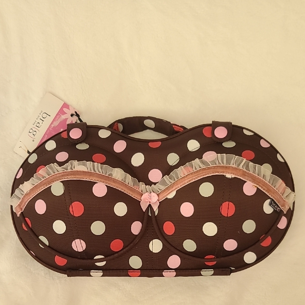 Chic Polka Dot Bra Organizer - Brown and Pink